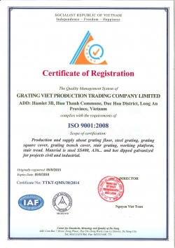 CHỨNG NHẬN ISO 9001:2008 CỦA GRATING VIỆT